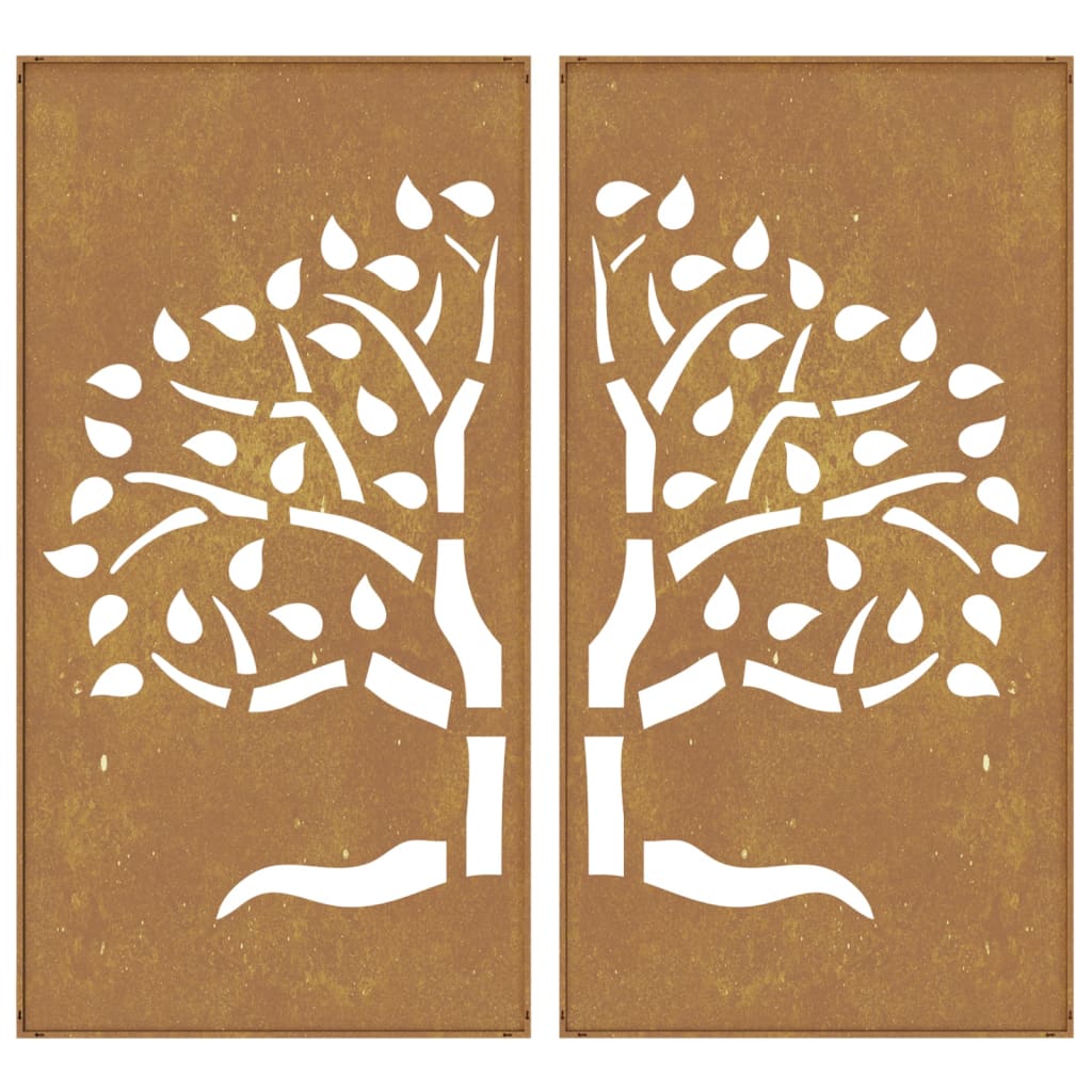 Wanddecoratie Tuin 2 St Boomontwerp 105X55 Cm Cortenstaal