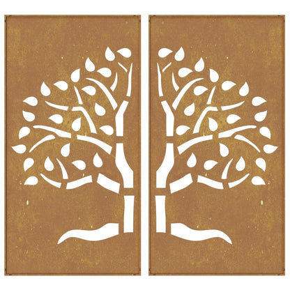Wanddecoratie Tuin 2 St Boomontwerp 105X55 Cm Cortenstaal