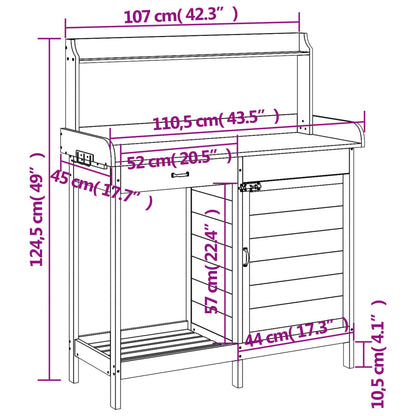 Oppottafel Met Kast 110,5X45X124,5 Cm Massief Vurenhout Bruin