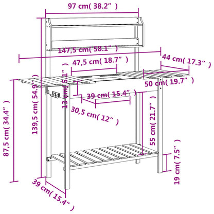 Oppottafel Met Spoelbak 147,5X44X139,5 Cm Vurenhout